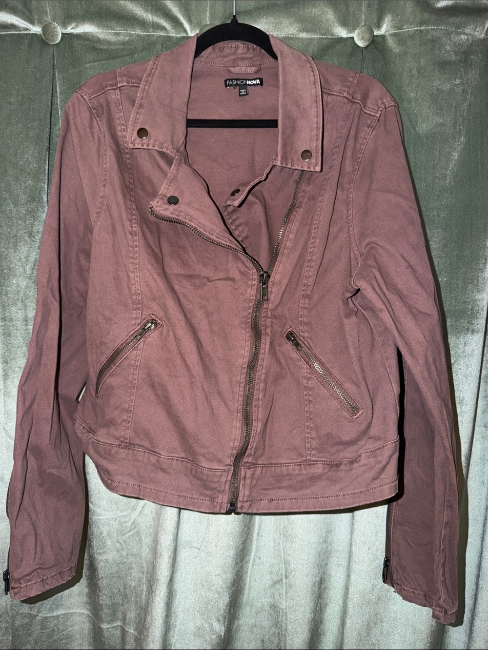 Fashion Nova Dusty Mauve Moto-Style Bomber Jacket (size 2X)